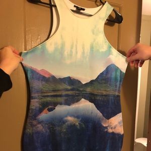 Mountain Water Scene Tight Midi Dress H&M